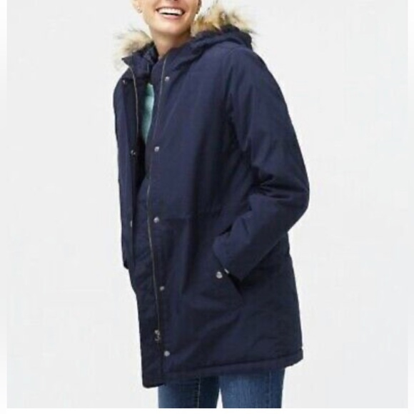 J. Crew Jackets & Coats J Crew Womens Navy Faux Fur Trim Winter